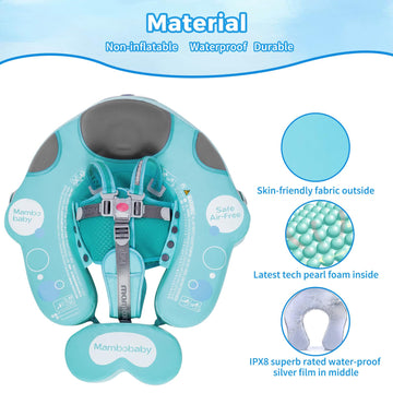 Mambobaby Float With Canopy Upf 50+ Sun Protection Pearl Foam Non-Inflatable Solid Baby Pool Float With Tail Mambo Float Swim Trainer Skin-Friendly Infant Swimming Ring For Baby 3-48 Months