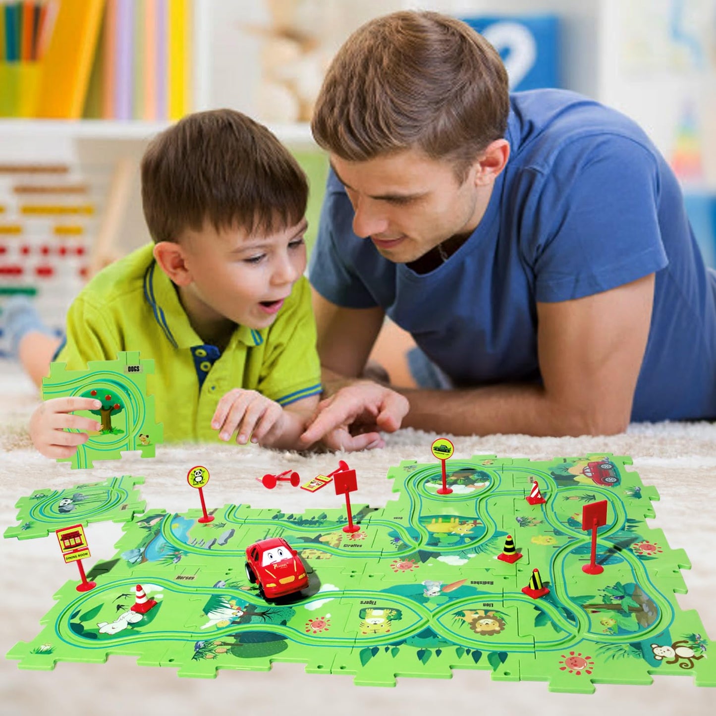 Xazastov Puzzle Track Car Play Set, Plastic Puzzles For Kids With Vehicles, Railcar Puzzle, Car Tracks For Toddlers, Toys Gifts