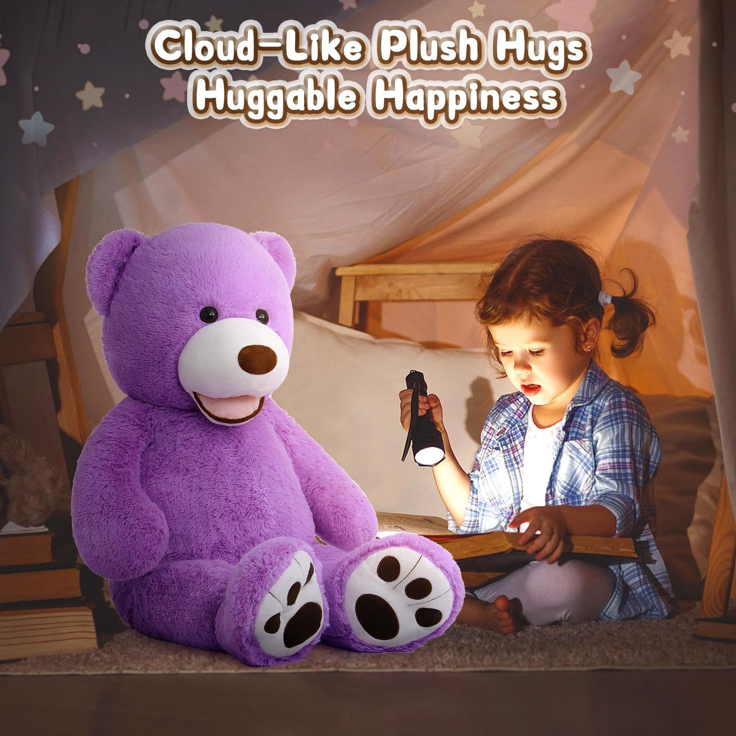 MorisMos Giant Purple Teddy Bear Plush Toy, 39 Inch Stuffed Animal Gift for Kids & Girlfriend, Model W161_16_100