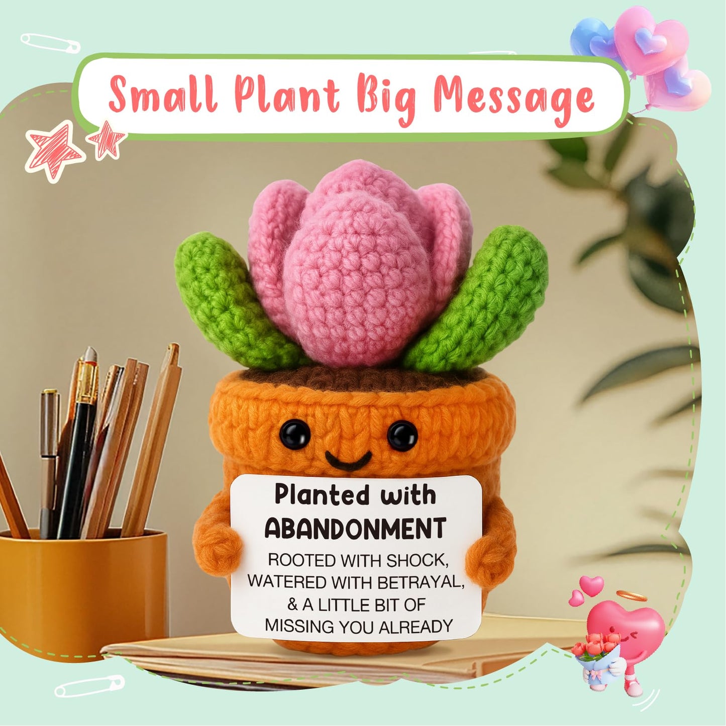 Funny Coworker Leaving Gift - Crochet Succulent Plush with Humor Message - Farewell Gift for Women Who are Quitting, Burned Out,