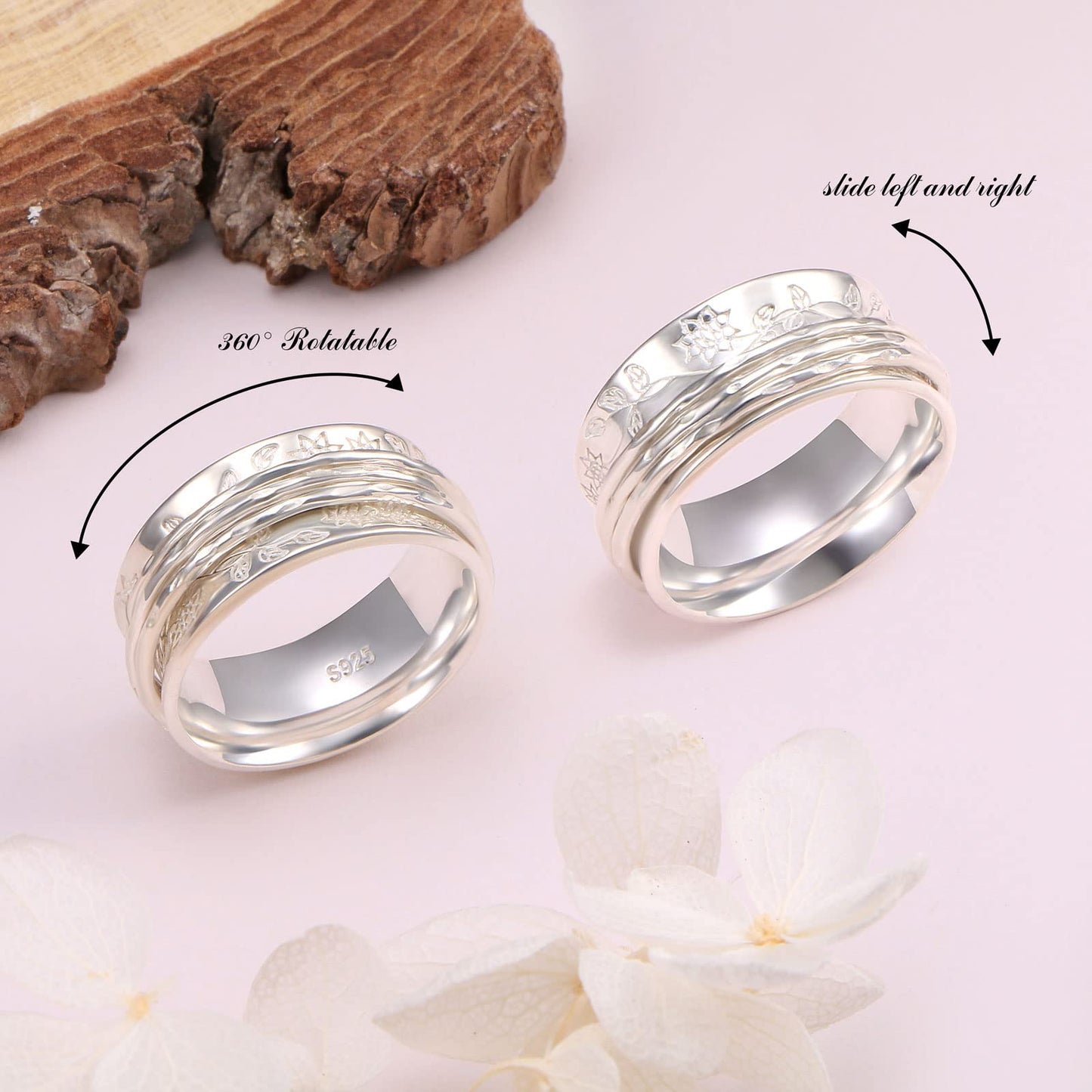 Jzmsjf Spinner Ring 925 Sterling Silver Fidget Rings For Anxiety Stress Relieving Meditation Rings Women Men