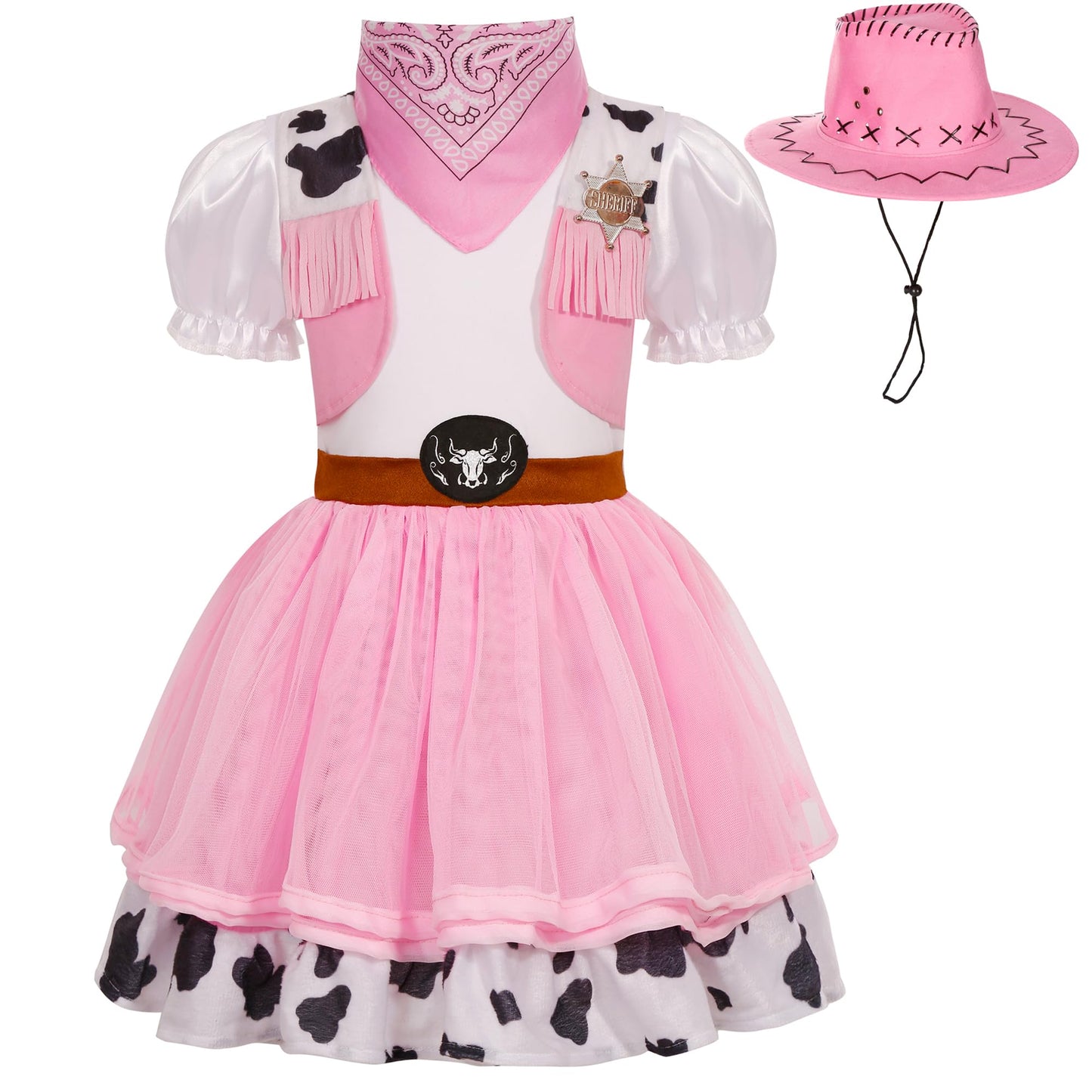 Gomukot Direct Cowgirl Costume For Girls Halloween Western Rodeo Dress Up Outfit Role Play Party For Kids 3-10 Years (7-8 Years)