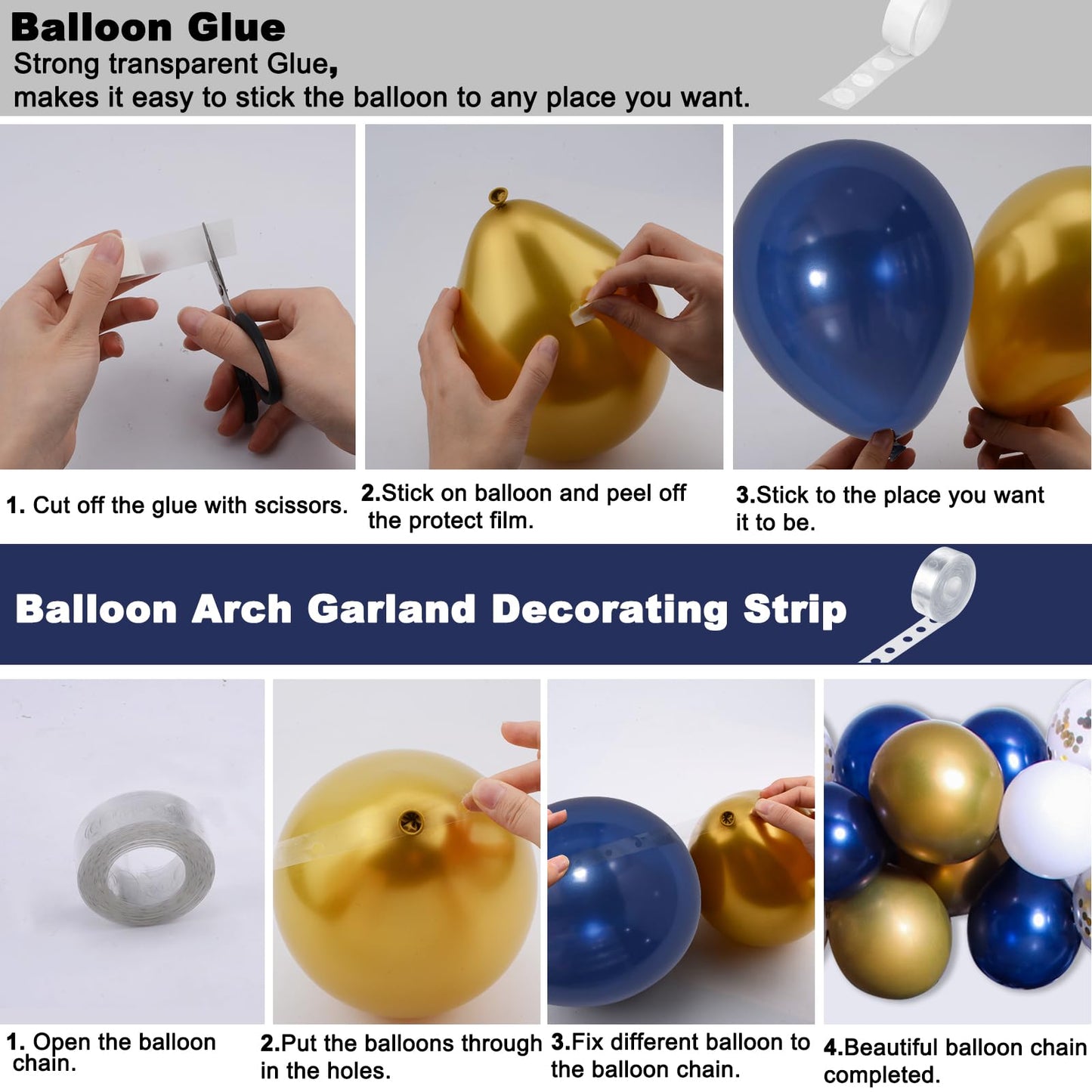 Puchod Blue and Gold Birthday Decorations Kit - Balloons, Tablecloth, Confetti, Foil Fringe Curtains for Men, Women, Boys, Girls Party