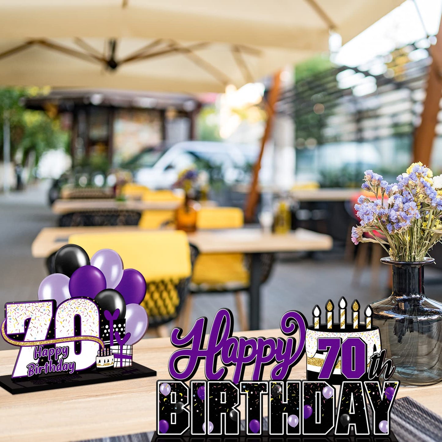 Lingteer Happy 70Th Birthday Purple Acrylic Table Topper Centerpieces Set - Cheers To Seventy Years Old Birthday 70Th Bday Party Gift Decorations.