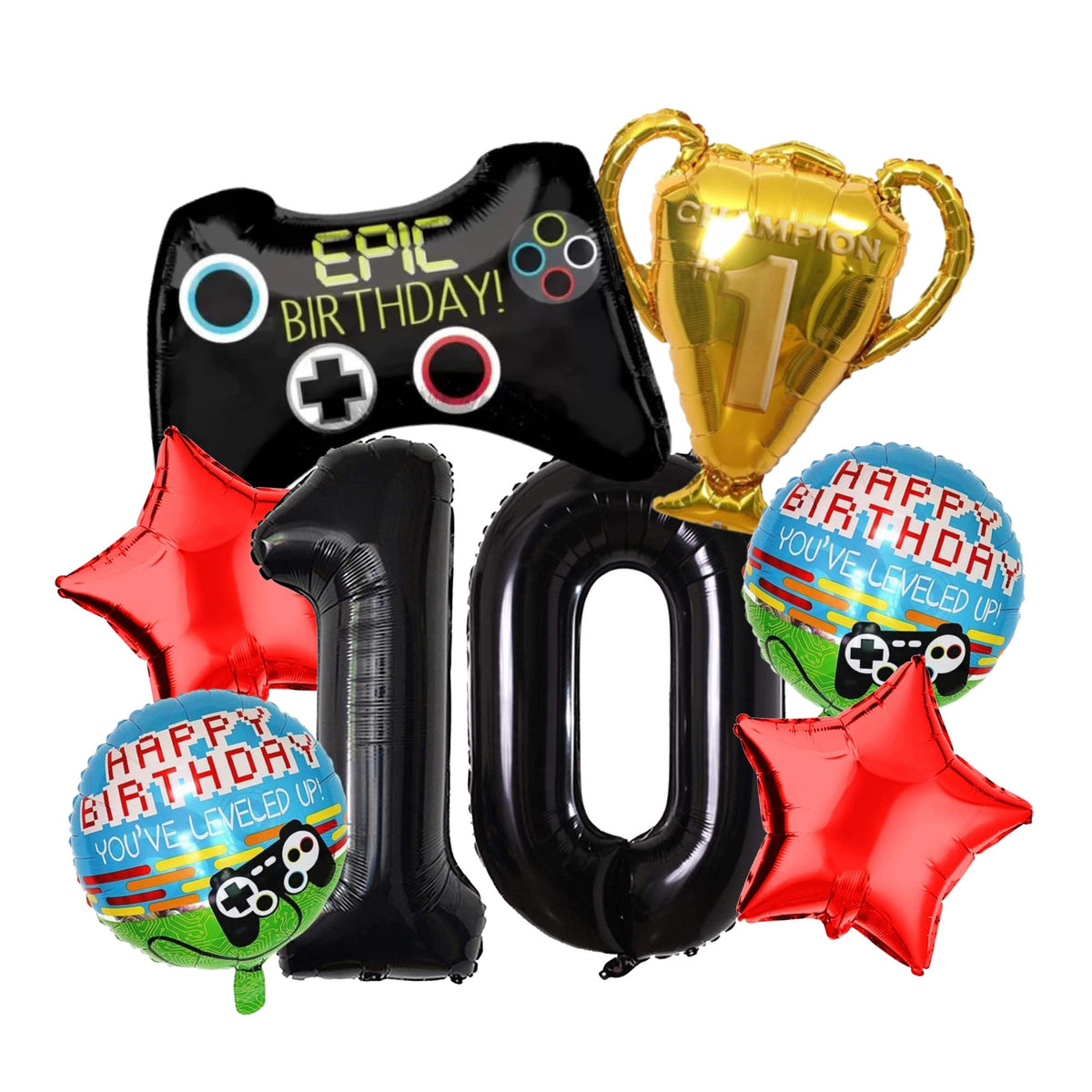 Atpata Funky 10Th Birthday Foil Balloons Decoration Party Supplies For Celebrating The Double Digit Milestone (Gaming Theme)
