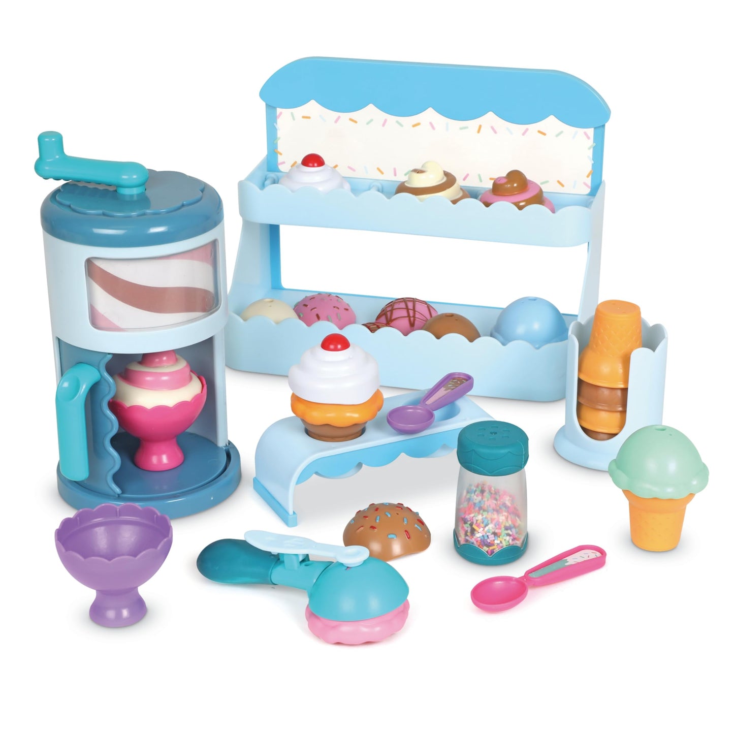 Learning Resources Swirly Scoops Ice Cream Shoppe Playset - Child-Size Plastic Kitchen Toys for Boys and Girls, Model LER9278