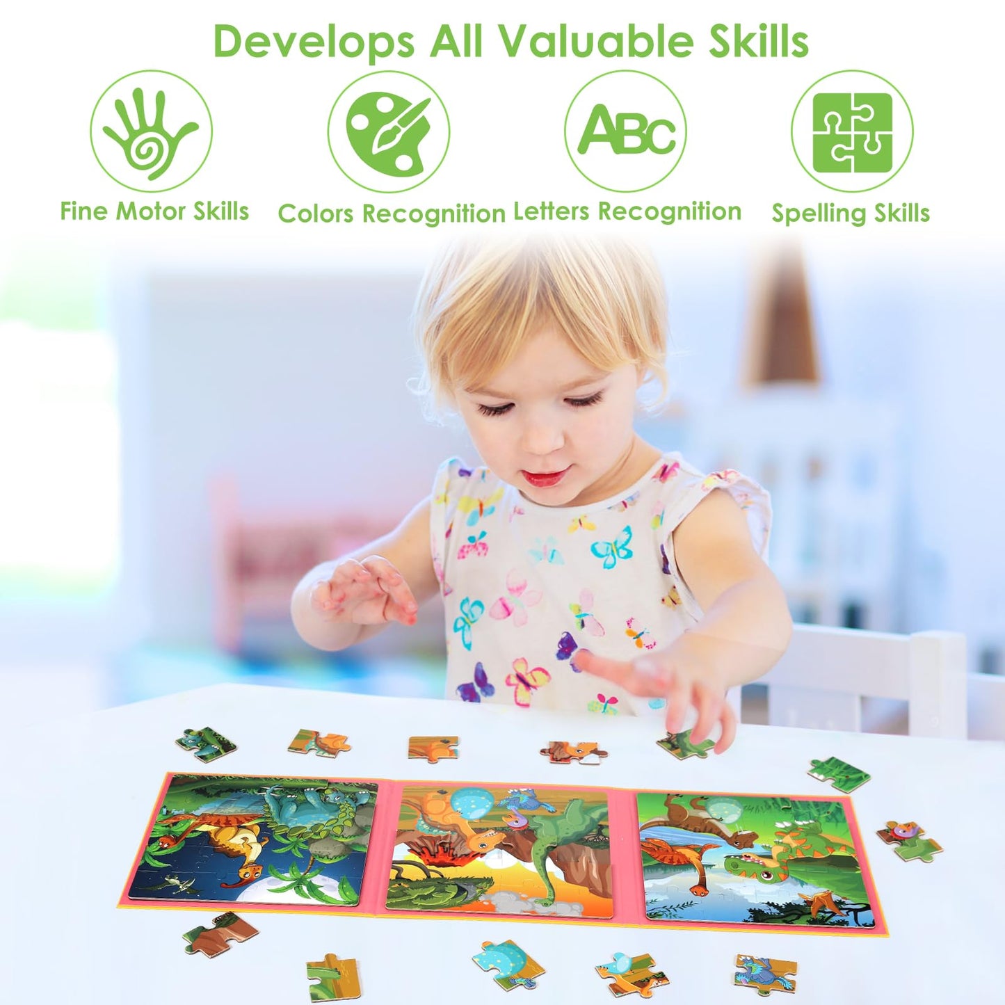 Magnetic Puzzles For Kids Ages 4-6, 20-Piece Travel Toys Dinosaur Toddler Puzzles Ages 2-4, Educational Learning Magnets, Ideal Road Trip Activities Toys For 2 3 4 5 6 Boys And Girls