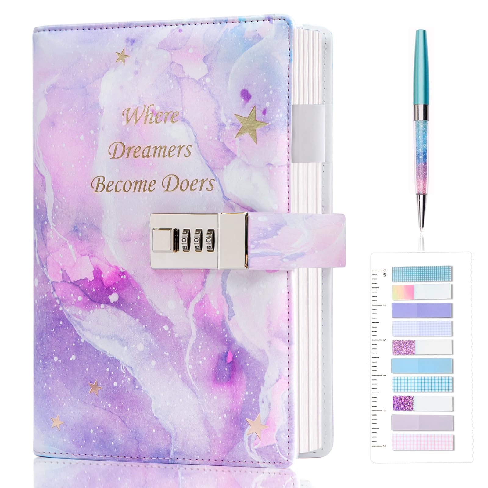 Kutoda Diary With Lock For Girls, 192 Pages College Ruled Journal For Girls Ages 8-12, A5 Secret Lock Journal With Pen And Color