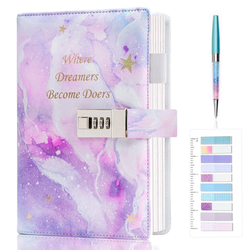 Kutoda Diary With Lock For Girls, 192 Pages College Ruled Journal For Girls Ages 8-12, A5 Secret Lock Journal With Pen And Color