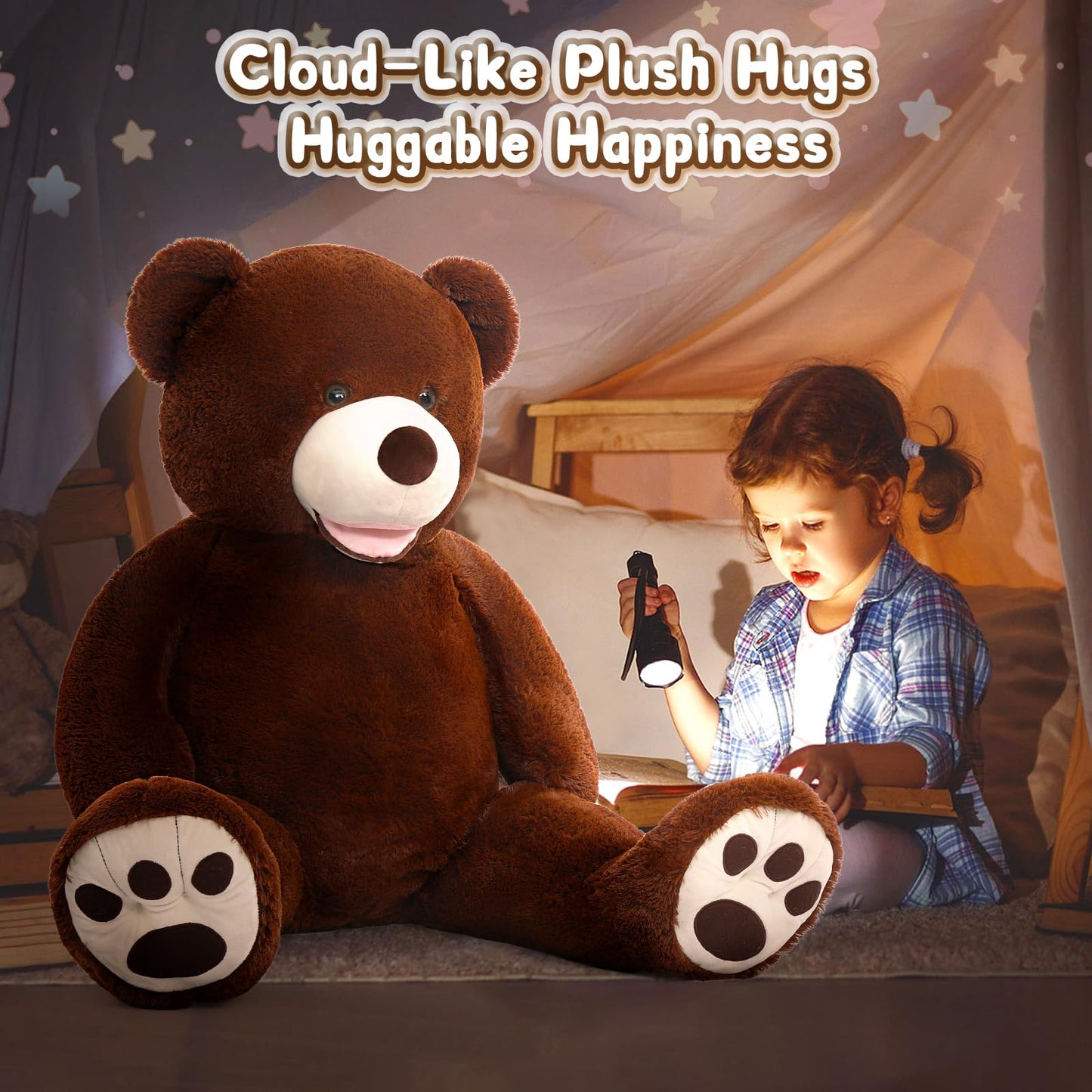 MorisMos Smile Giant Teddy Bear  51inch Large Stuffed Bears with Big Footprints  Big Stuffed Animals Cuddly Plush Gifts for Girlfriends  Boyfriend  Dark Brown