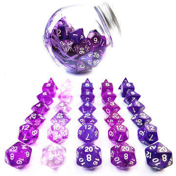 Bescon 35pcs Polyhedral RPG Dice Amethysts Set, DND Role Playing Game Dice Purple Sets 5X7pcs