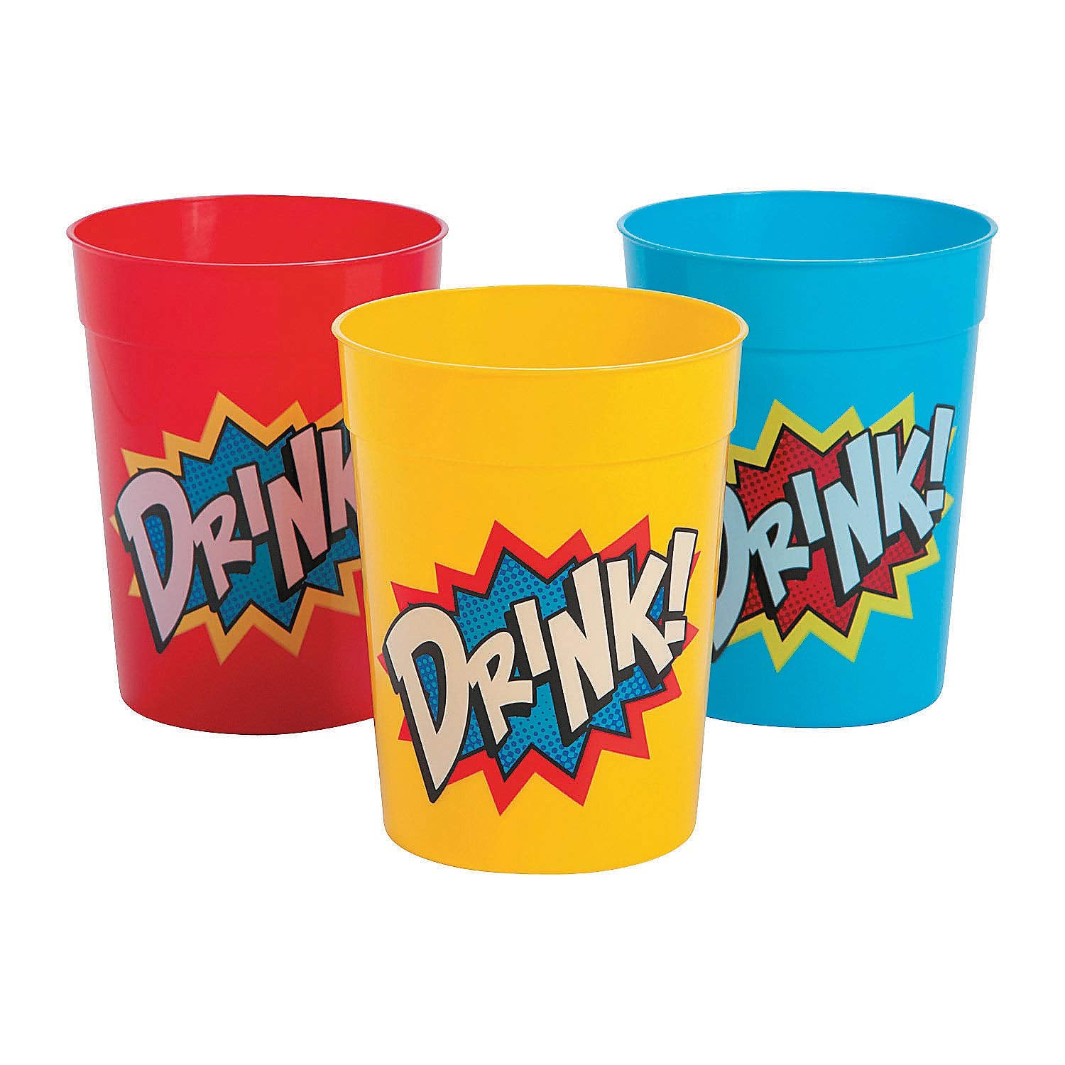 Fun Express Set of 12 Superhero Plastic Tumblers, Holds 10 oz, BPA Free Plastic, Birthday Party Supplies, MultiColor