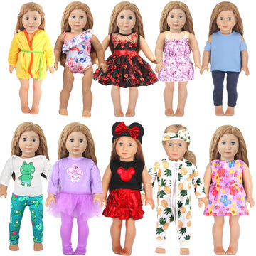 Augfrog 10 Sets Of 18 Inch American Doll Clothes, Including 10 Of Doll Clothing Dress Outfits For American Dolls, Birthday Gifts