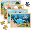 Puzzles For Kids Ages 4-6, 4 Pack Wooden Jigsaw Puzzles With 24 Pieces Each, Dinosaur Puzzle Preschool Educational Learning Toys