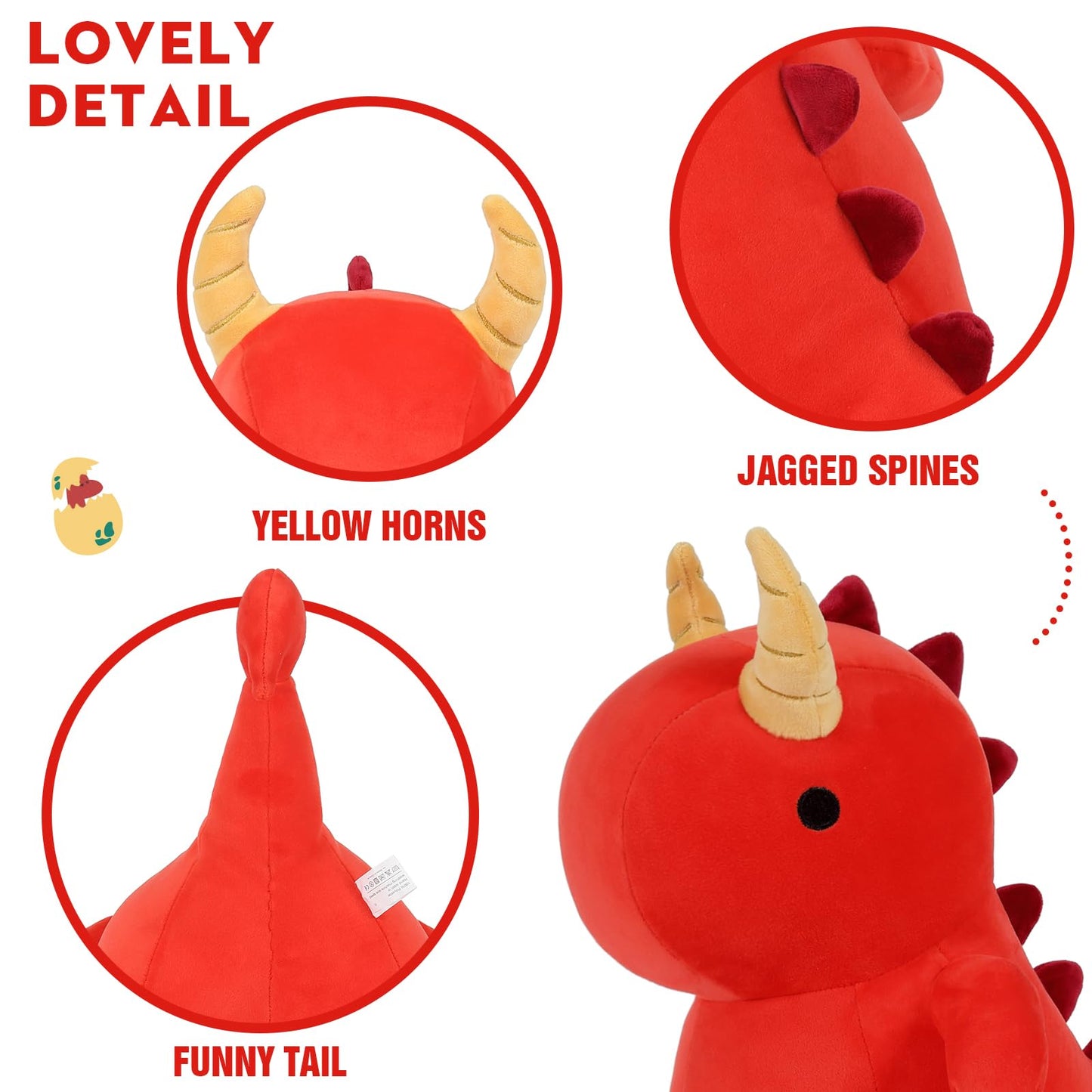 Ditucu Cute Dinosaur Plush Dragon Stuffed Animals Toys Dolls Soft Dino Plushie Birthday Gifts For Kids Girls Boys Red 10 Inch