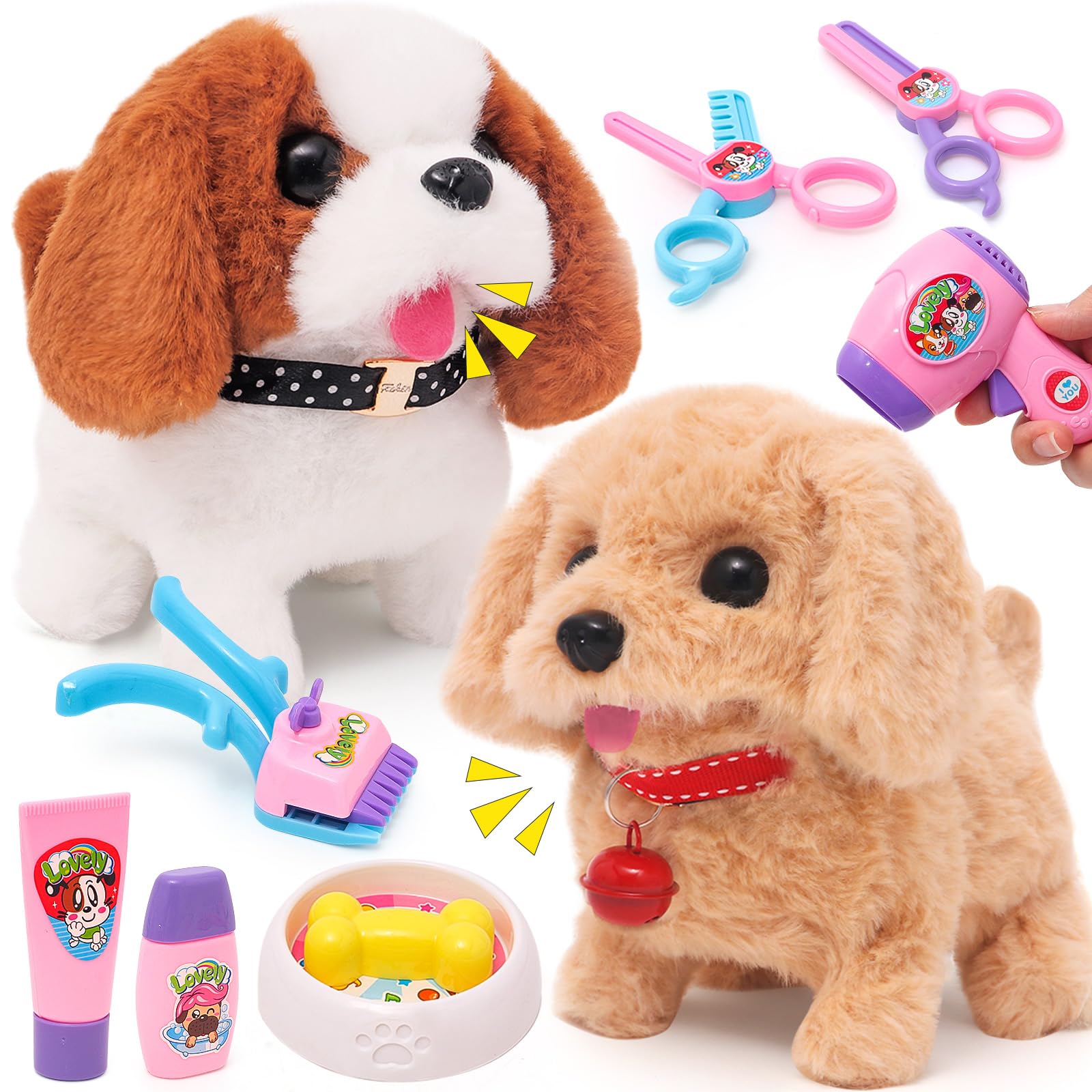 Supergfs Plush Toys Puppy Electronic Toy Walking And Barking Dogs Tail Wagging Interactive Dog Toy For Kids Christmas Birthday G