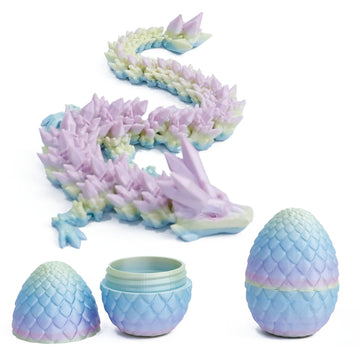 Flavery 3D Printed Dragon In Egg - Dino Egg With Flexible Crystal Dragon Inside, Colorful Fidget Toy, Birthday Gift, Desk Pet Fi