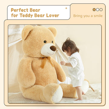 Tezituor Giant Teddy Bear Stuffed Animal 51In, Big Stuffed Bear Plush For Baby Shower, Huggable Large Teddy Bear Gift For Kids, Girlfriend On Birthday, Valentine, Christmas(Tan)