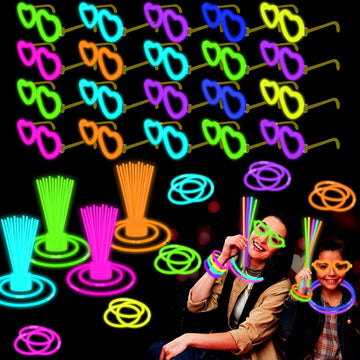 40 Pack Glow Glasses Party Favors Bulk With 160 Glow Sticks & Connectors(For 40 Neon Heart Glasses,80 Bracelets Or 26 Necklaces)