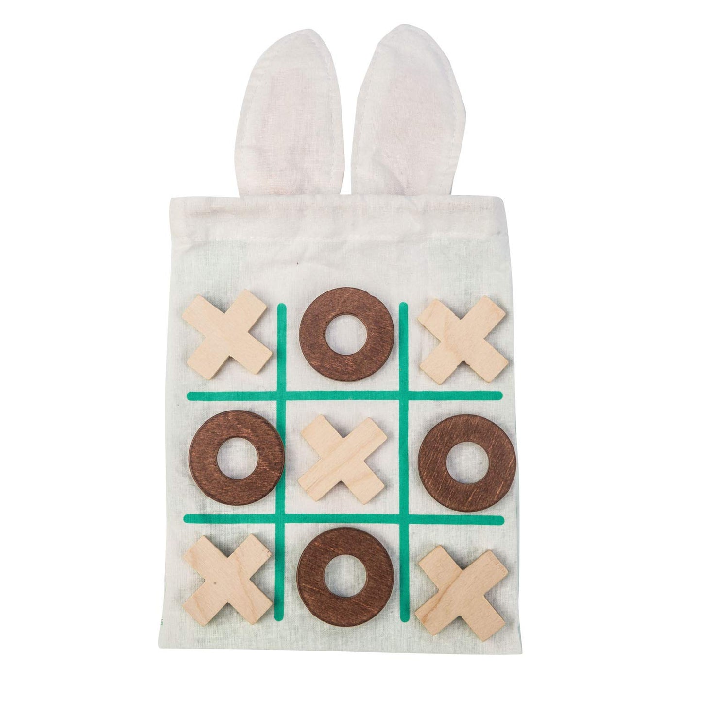 Tender Leaf Toys - Tic Tac Toe - Wooden Tic Tac Toe Game With Bunny Drawstring Bag - Travel Board Game For Kids And Adults - Age 3+