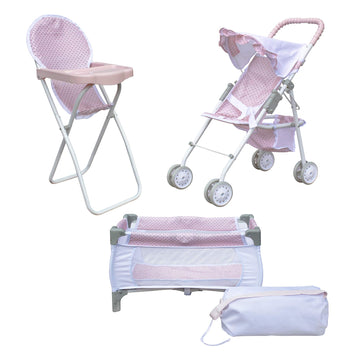 Olivia'S Little World Polka Dots Princess 3-In-1 Baby Doll Nursery Set, Pink/Gray