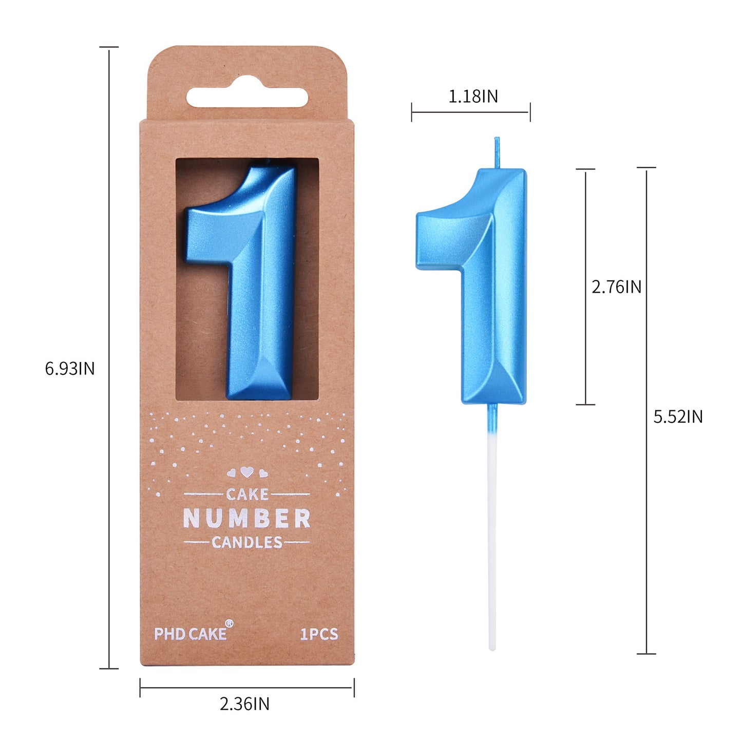 PHD CAKE 2.76 Inch Diamond Blue 1 Number Birthday Candles, Blue Number Candles, Cake Number Candles, Party Celebration