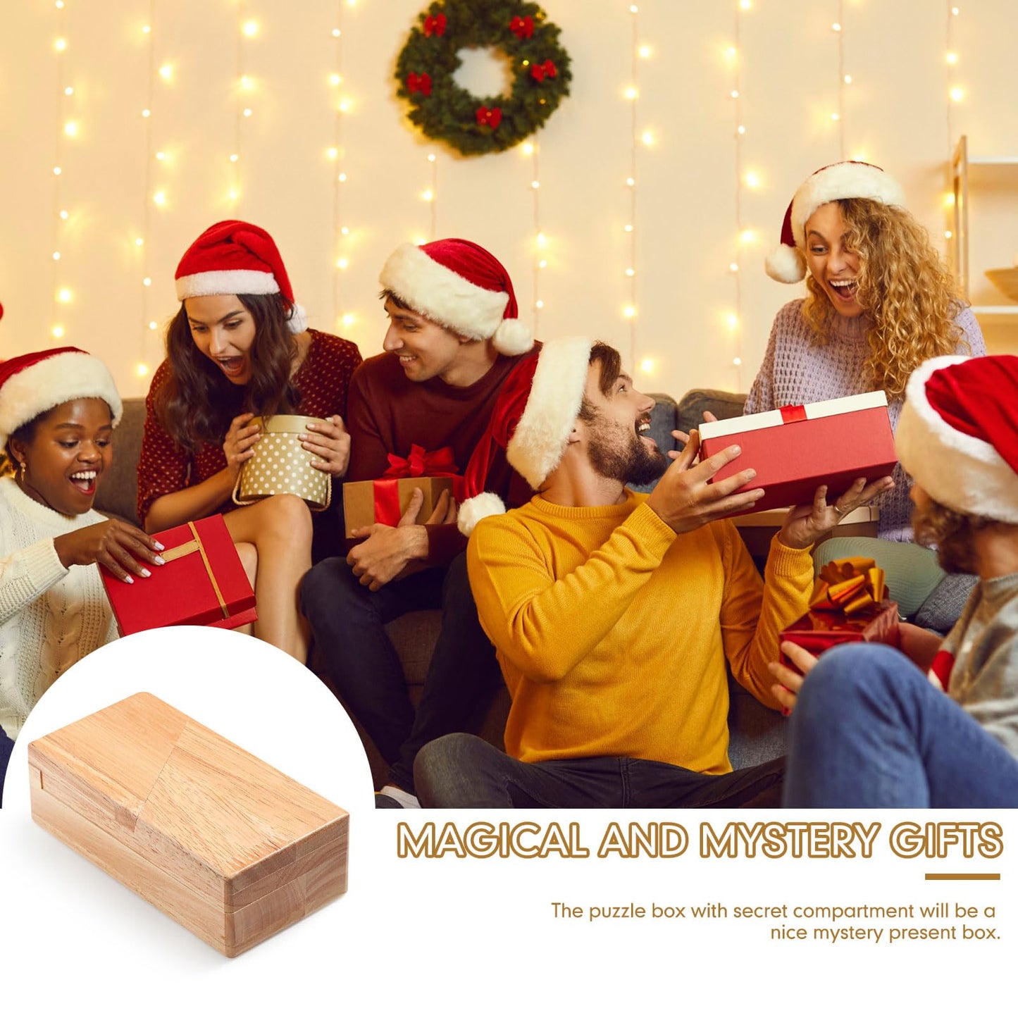 Zhanmai 2 Pack Christmas Puzzle Box Gift Wooden Magic Impossible Dovetail Box Secret Money Box Mini 3D Brain Teaser Box for Valentines Girlfriend Cash mature-themeds Teens (Wood Color Rectangle)