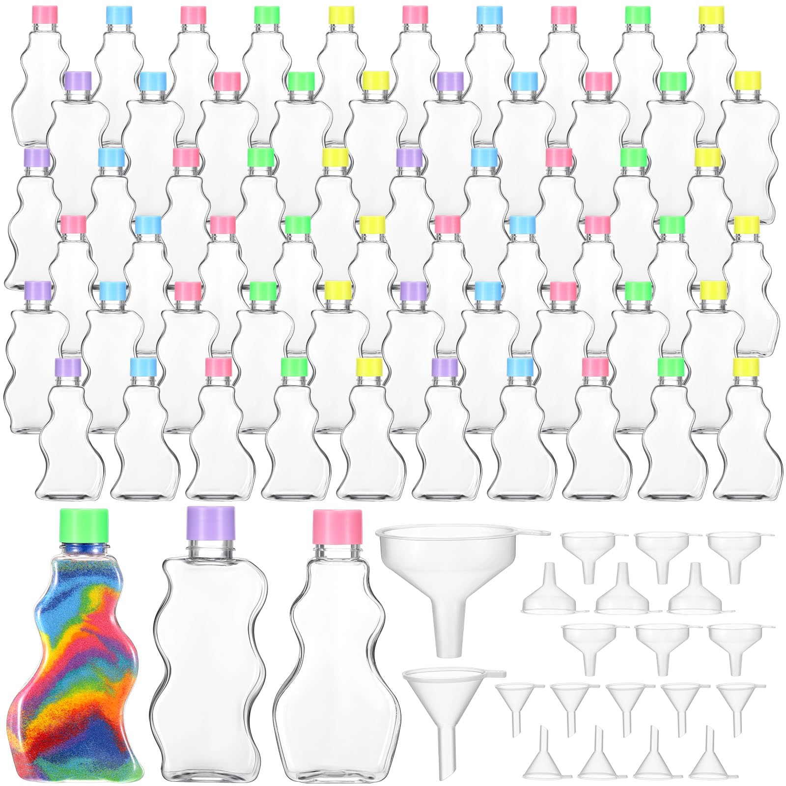 Mumufy 60 Pcs Plastic Sand Art Bottles for Kids 2.5 oz Sand Art Containers Bulk for Back to School Student Gifts Wedding Invitat