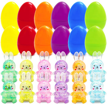 PARSUP 12PCS Easter Marble Eggs with Fidget Bunny for Easter Theme Party Favors, Supplies for Easter Egg Hunt, Basket Stuffers/F