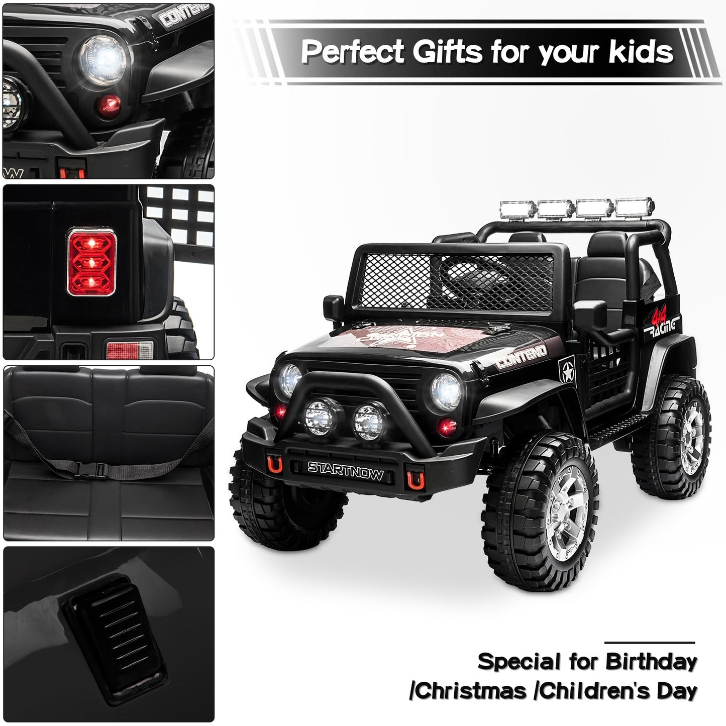 Sehomy Kids Ride On Truck With Remote, 12V Battery Powered Electric Car For Kids - Two Seater With One Belt, Spring Suspension,