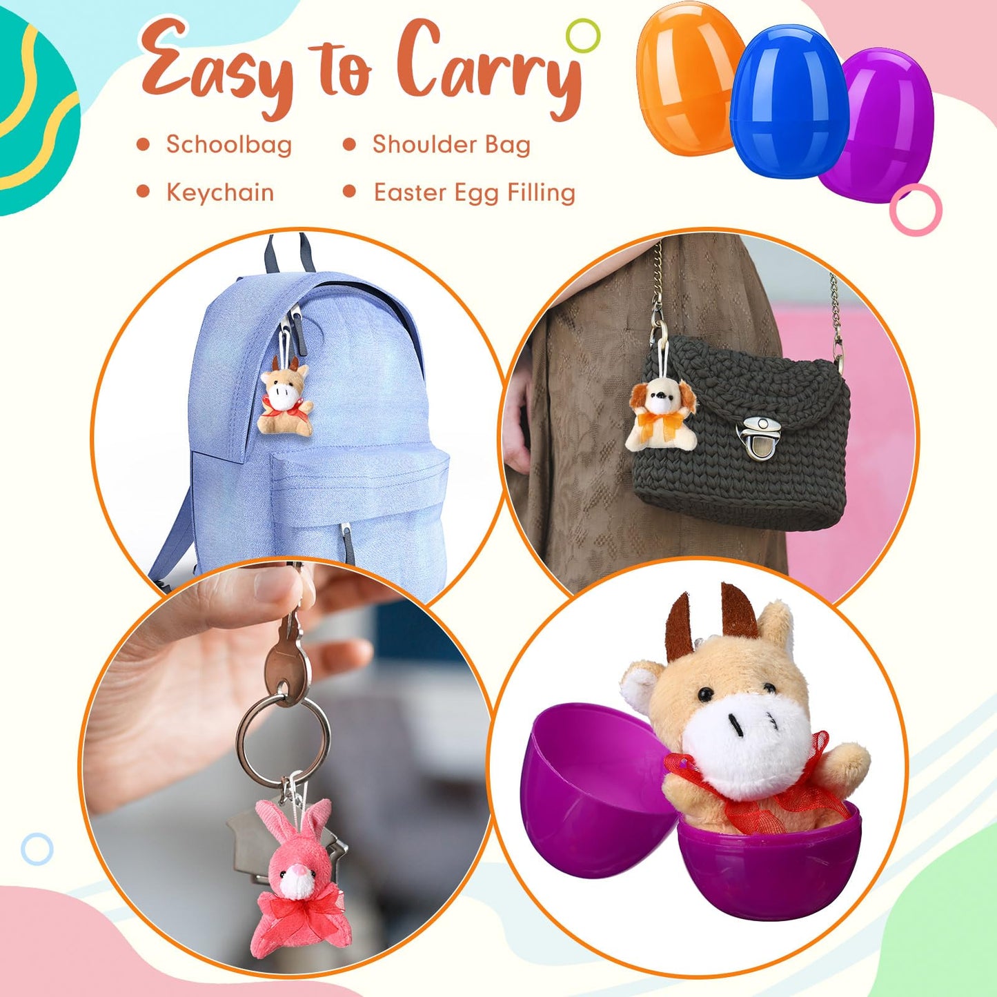 Syhood 96 Set Easter Eggs With Mini Plush Animals Easter Egg Toys Surprise For Kids Basket Stuffers Fillers Party Favor Gift Cla