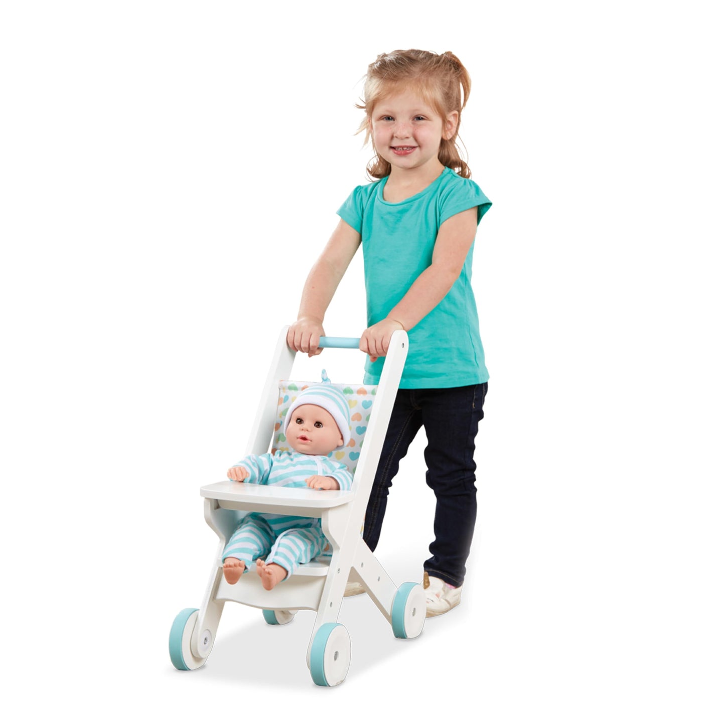 Melissa & Doug Mine To Love Wooden Play Stroller For Dolls-Stuffed Animals - White (18   H X 8   W X 11   D Assembled)