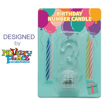 Multicolor Flashing Number Candle Set, Novelty Place Color Changing LED Birthday Cake Topper with 4 Wax Candles (Number 3)