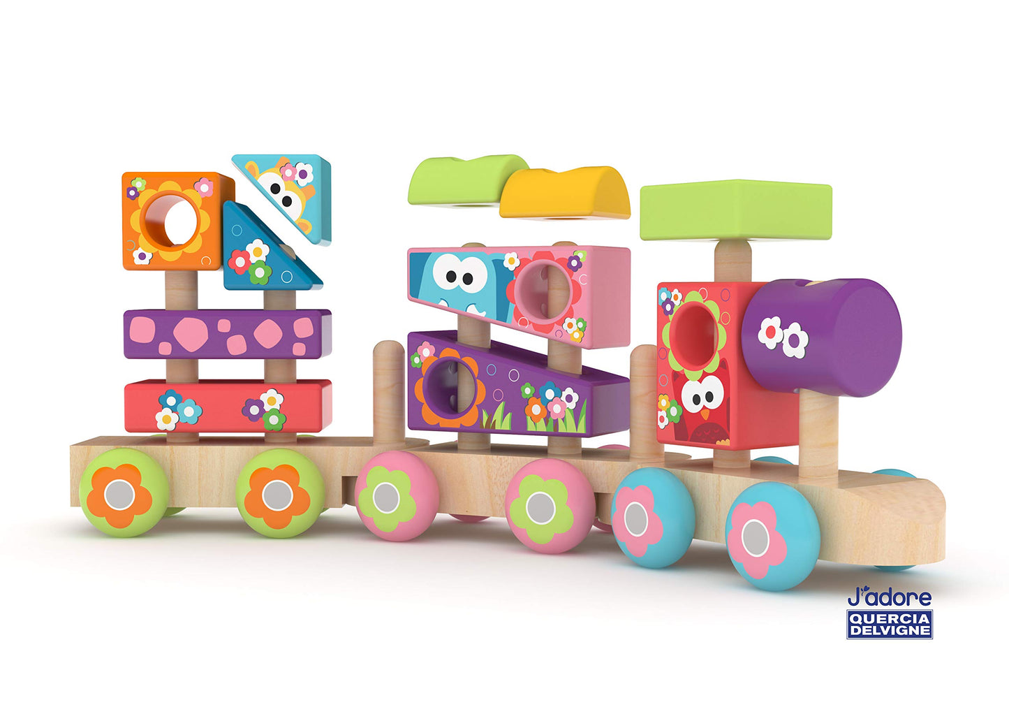J'adore Wooden Sorting Animal Print Stacking Train - Fun Learning Toy for Kids
