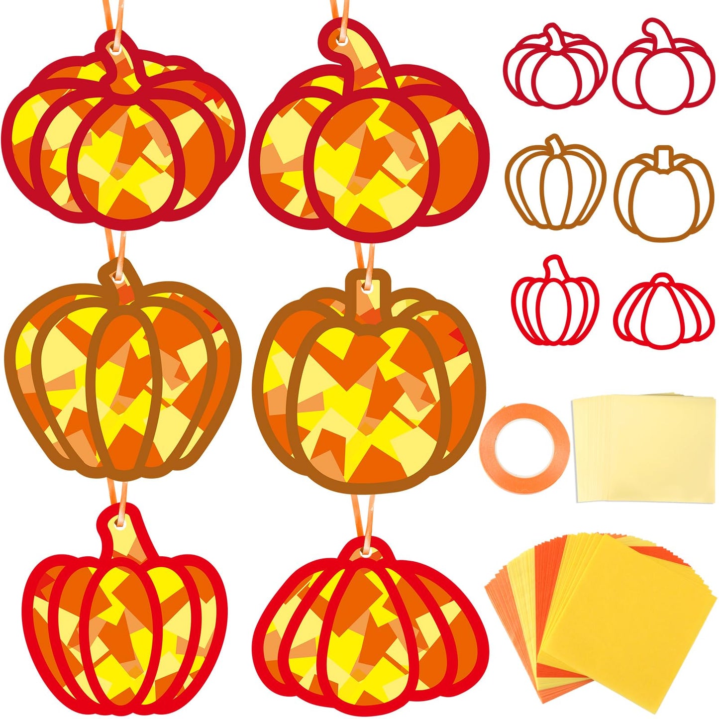 36 Set Fall Pumpkin Suncatchers Crafts for Kids DIY Autumn Window Tissue Paper Crafts Kit Thanksgiving Pumpkin Hanging Decor for