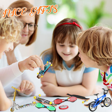 Skylety 31 Pieces Mini Finger Toys Set For Boy Girl Includes 6 Finger Skateboards, 4 Finger Bikes, 2 Mini Scooters 4 Swing Board 8 Matched Wheels 7 Tool Accessories Educational Toy Party Favor(Novel)