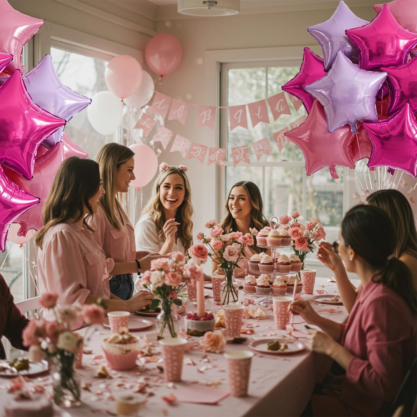TONIFUL 15Pcs 18 Inch Large Pink Purple Star Shape Foil Balloons Big Stars Helium Mylar Ballons for Birthday Wedding Baby Shower