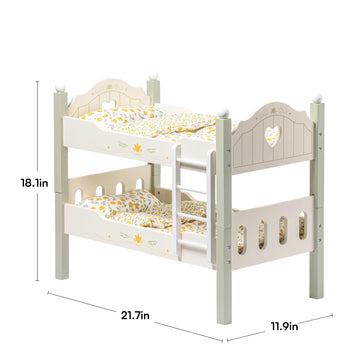 ROBOTIME Baby Doll Bunk Bed, Wooden Doll Crib for 18 Inch Dolls, American Girl Doll Furniture Toy with Bedding (Green, 2 Pcs Bed
