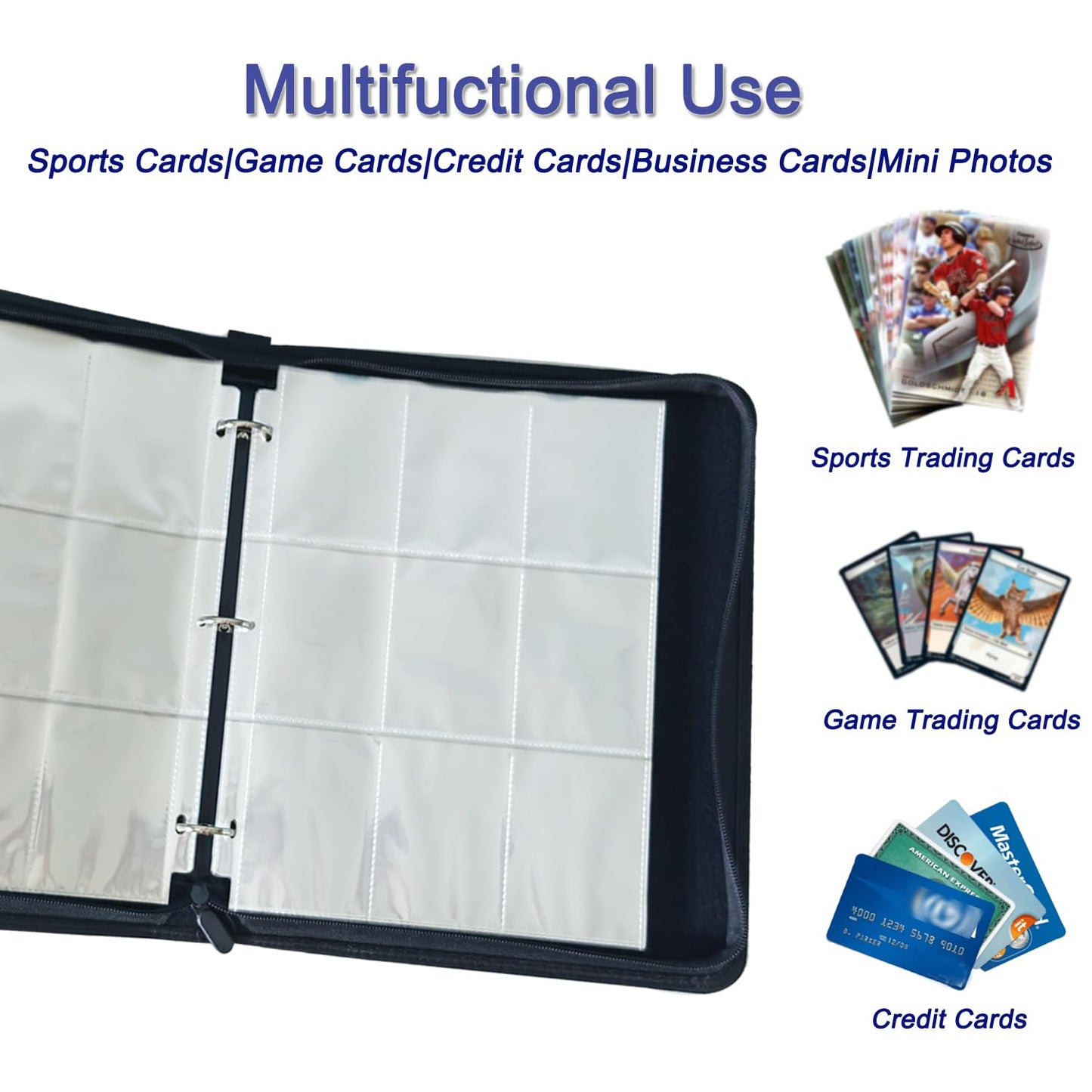 enhanced Trading Card Binder 9 Pocket  900 Pockets Zip Card Collection Binder Album  Card Holder with Removable 50 Sleeves  Card Book for Trading Cards  MTG  TCG  Sports Cards  Gifts for Boys Girls