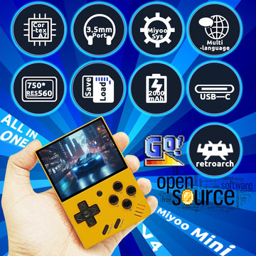 Miyoo Mini V4 Handheld Game Console 2.8-Inch 750*560 Ips Screen 2000Mah Miyoo-Mini V4 With Portable Case Yellow