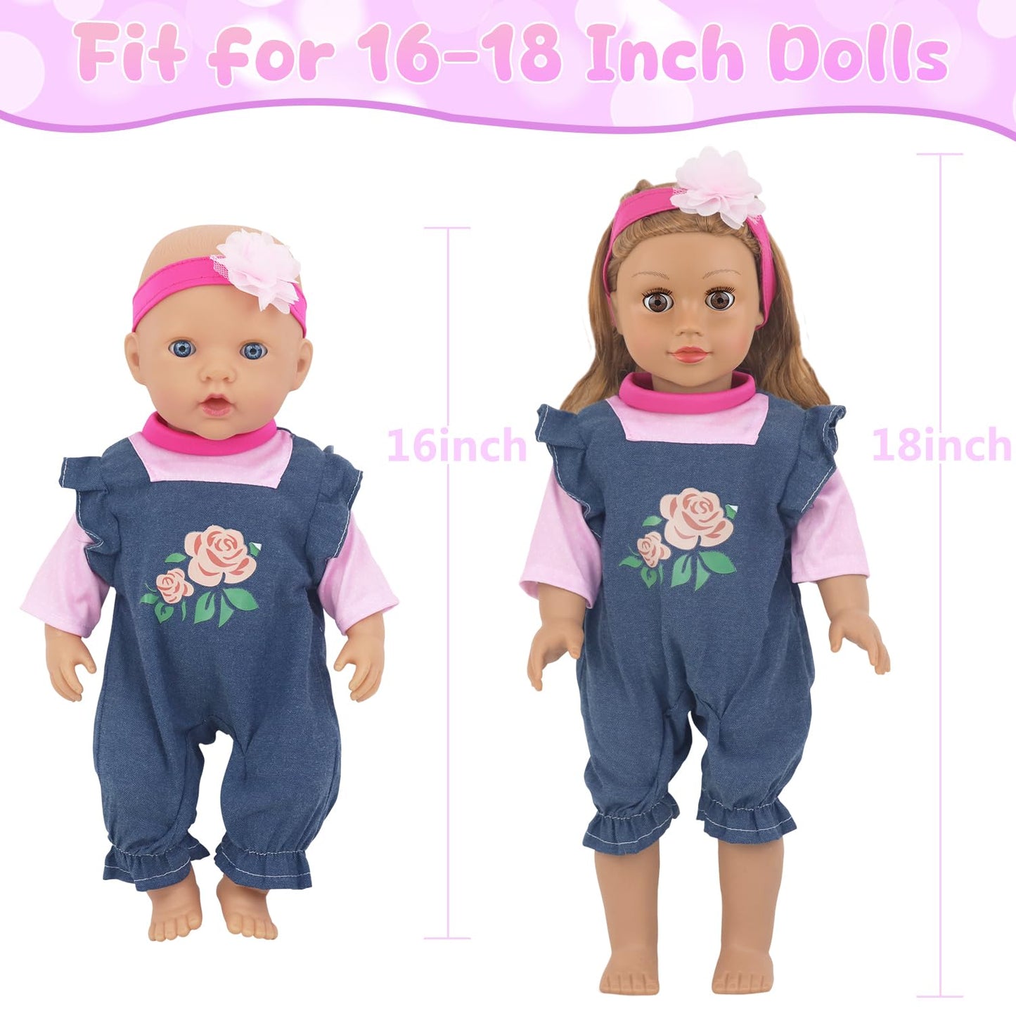 Ecorelf Baby Doll Backpack For 16-18 Inch Dolls ,Baby Doll Playset Included Baby Doll Diaper Carrier Bag,Doll Clothes Sets,Headb