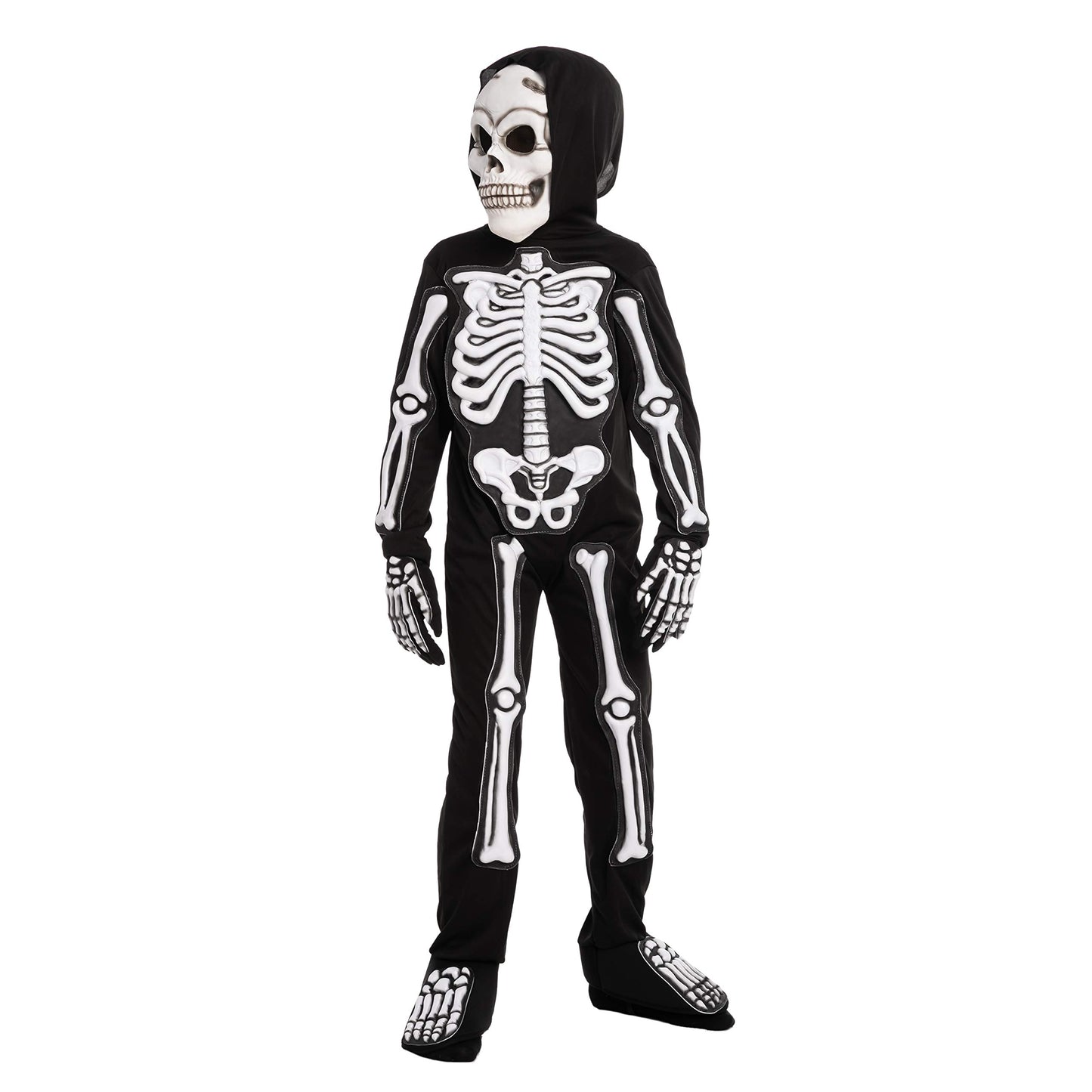 Spooktacular Creations Halloween Fierce 3D Skeleton Costume Set For Kids Halloween Dress Up, Role-Play, Carnival Cosplay -S(5-7Yr)