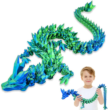Locyfens Large 30'' 3D Printed Dragon, Articulated 3D Dragon Toys, Long Crystal Dragon Blue Green