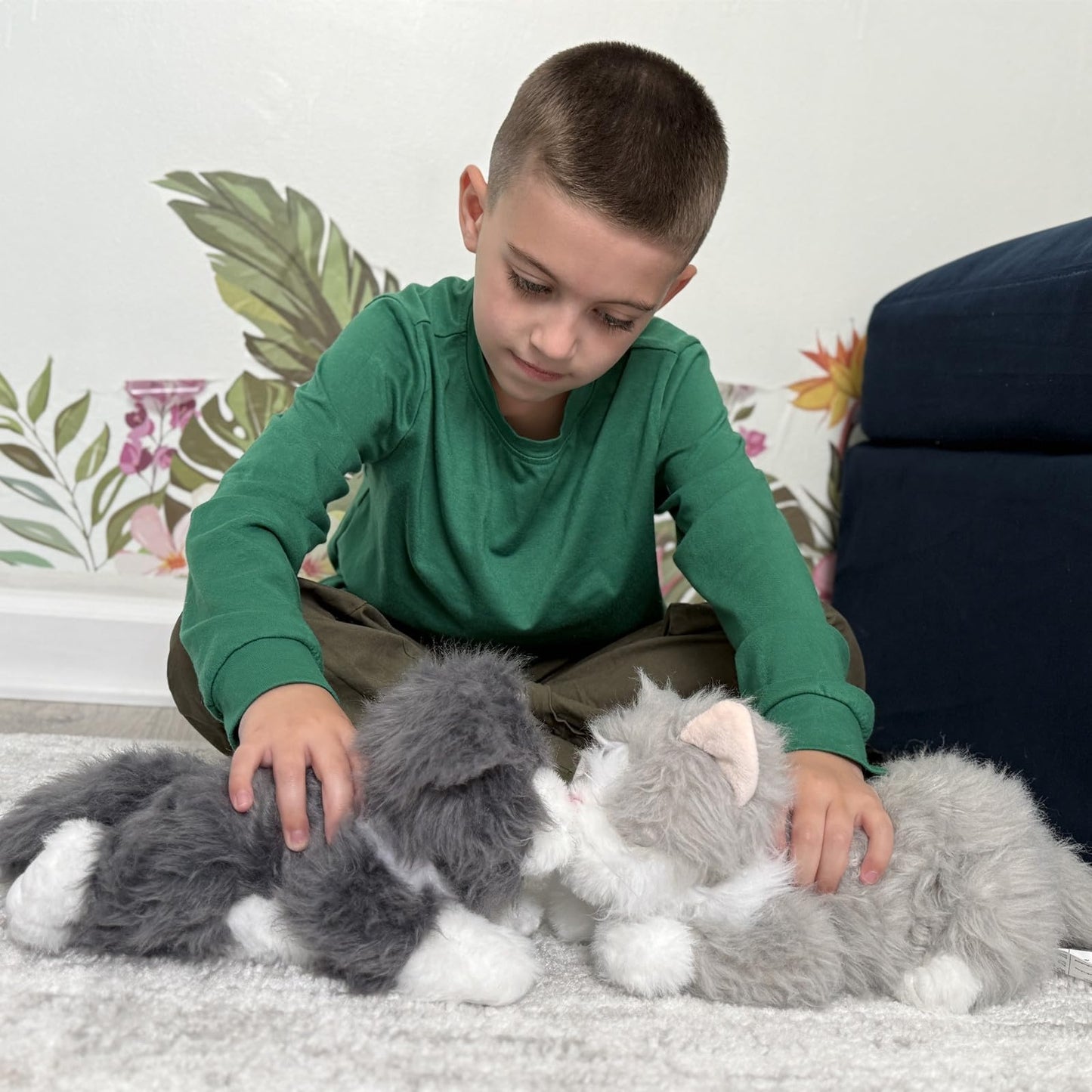 Tezituor 17inches Cute Cat Stuffed Animals  2 Pcs Realistic Stuffed Kitten Cat Plush Toy Gift for Christmas Birthday Girl Boy (Blue & Gray)
