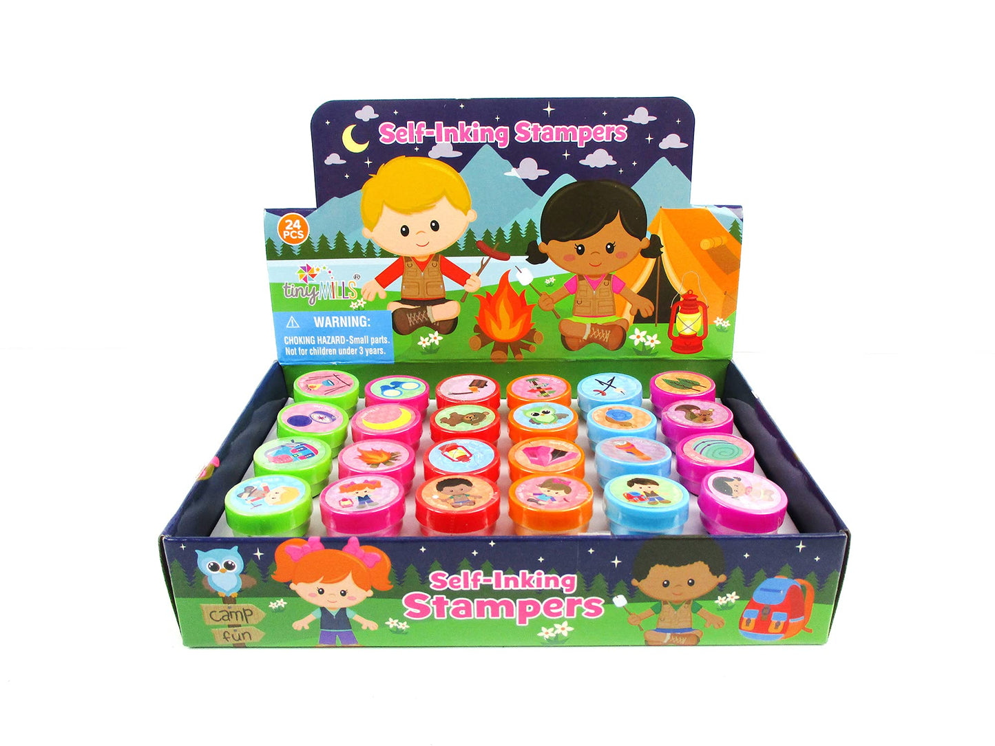 TINYMILLS 24 Pcs Camping Stamp for Kids Camping Party Favors Pinata Fillers Carnival Prizes Camp Classroom Rewards