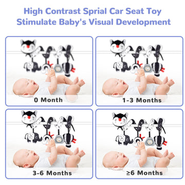 Xixiland Musical Car Seat Toys Black And White Baby Toys, Infant Toys 0-6 Months Stroller Toys Newborn Toys, High Contrast Baby Toys For Newborn, Gift For 0 3 6 9 12 Months Girls Boys Babies