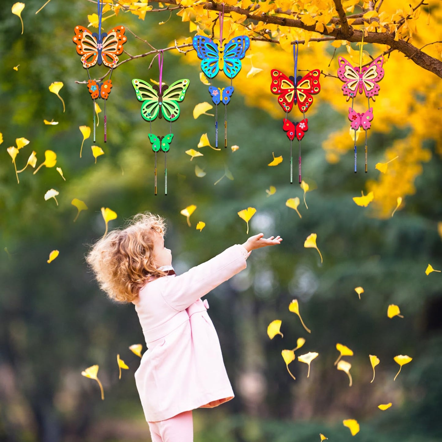 Fennoral 12 Pack Butterfly Wind Chime Kits For Kids Make Your Own Hollowed Out Butterfly Wind Chime Diy To Paint Butterfly Woode