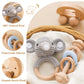 Wooden Baby Rattle 3 Pcs Push Car Rattle Set Crochet Rattle Ring Wooden Montessori Toy For Newborn Infant Baby Gifts (Elephant R