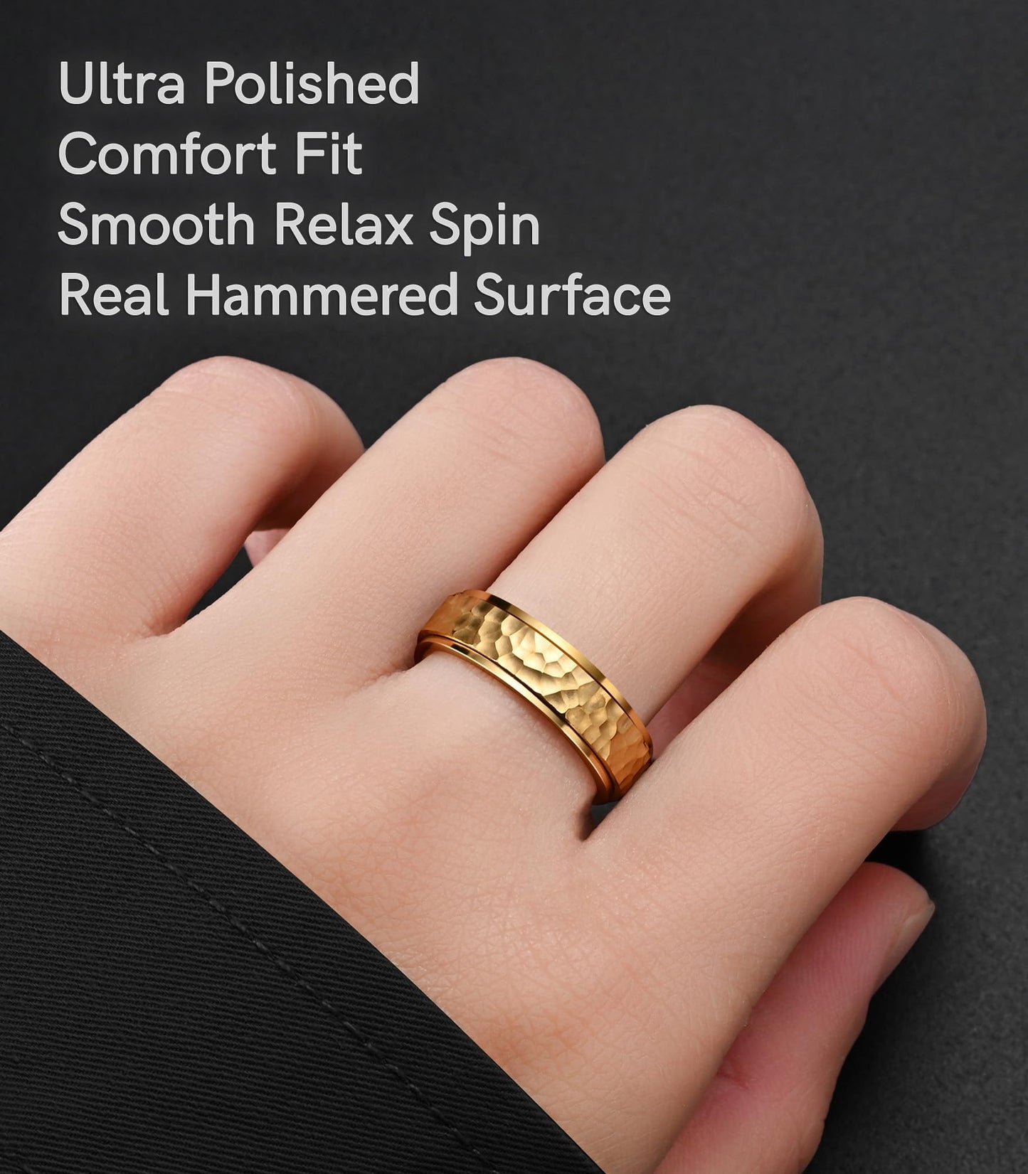 King Ring 6Mm Spinner Hammered Ring - Stress Relief Fidget Ring For Men & Women K39V2 - Gold 08