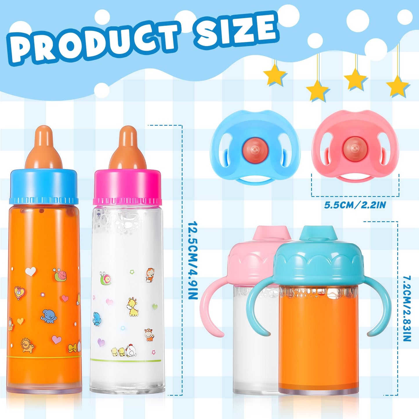 Seematn 7 Pcs Baby Doll Bottles Accessories Disappearing Doll Feeding Set Milk and Juice Bottles with Toy Pacifier Baby Bottle T